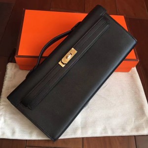 Hermes Black Swift Kelly Cut Handmade Bag
