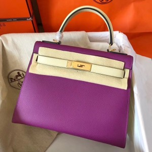 Hermes Bicolor Epsom Kelly 28cm Purple Handmade Bag