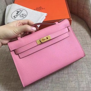 Hermes Pink Kelly Pochette Epsom Handmade Bag