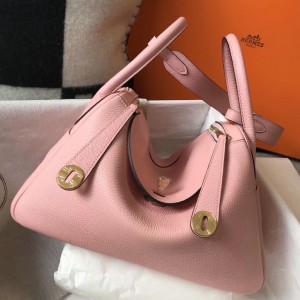 Hermes Lindy 30cm Bag In Pink Clemence Leather