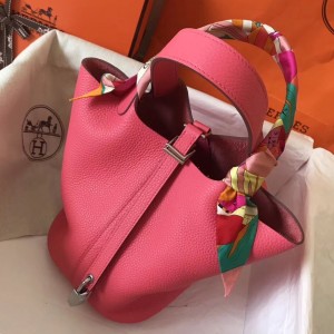 Hermes Rose Lipstick Picotin Lock MM 22cm Handmade Bag