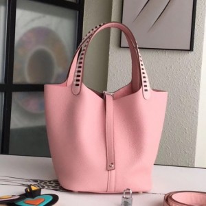 Hermes Pink Picotin Lock 22cm Braided Handle Bag