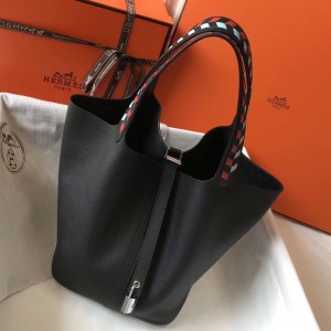 Hermes Black Picotin Lock 22 Bag With Braided Handles