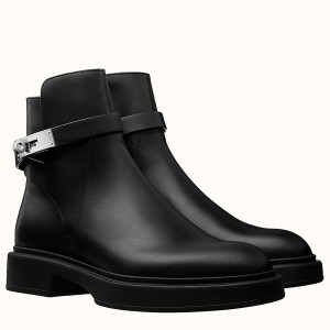 Hermes Veo Ankle Boots In Black Calfskin