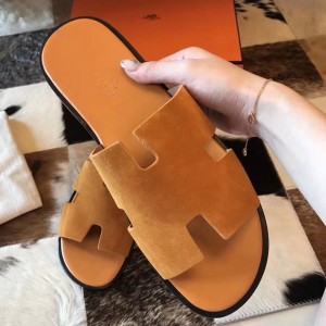Hermes Izmir Sandals In Orange Suede Leather