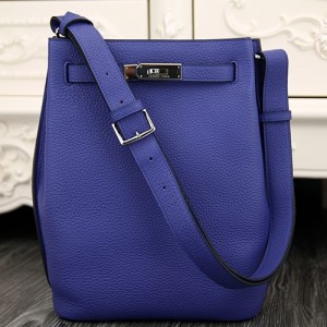 Hermes Blue So Kelly 22cm Clemence Leather Bag