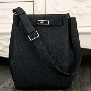 Hermes Black So Kelly 22cm Clemence Leather Bag