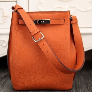 Hermes Orange So Kelly 22cm Clemence Leather Bag