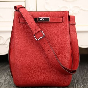 Hermes Red So Kelly 22cm Clemence Leather Bag