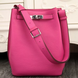 Hermes Rose Red So Kelly 22cm Clemence Leather Bag