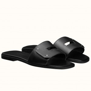 Hermes View Sandals In Black Calfskin leather