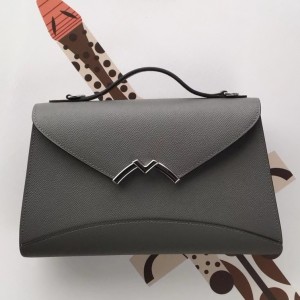 Moynat Gabrielle Clutch Bag In Grey Epsom Leather