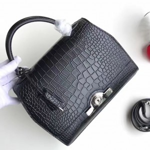 Moynat Petite Rejane 26cm Bag In Black Crocodile Leather