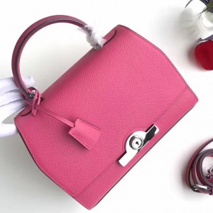 Moynat Petite Rejane 26cm Bag In Rose Shocking Epsom Leather