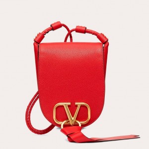 Valentino Small Vring Crossbody Bag In Red Goatskin