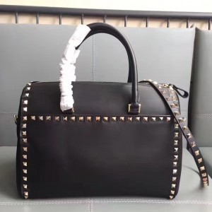 Valentino Black Rockstud Zip Satchel Bag