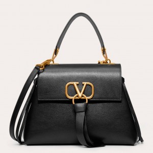 Valentino Small Vring Handbag In Black Buffalo Leather 
