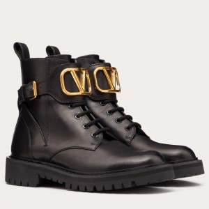 Valentino Vlogo Combat Boot 35MM In Black Leather