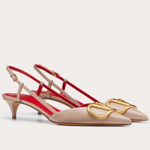 Valentino Vlogo Slingback Pumps 40mm In Poudre Leather