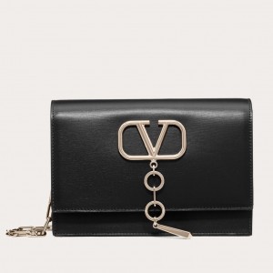 Valentino Vcase Small Chain Bag In Black Calfskin