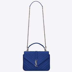 Saint Laurent Medium College Bag In Blue Goatskin Leather