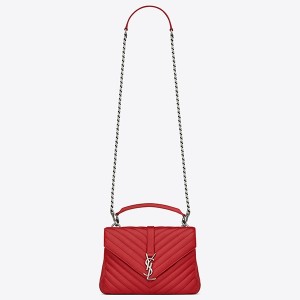 Saint Laurent Medium College Bag In Red Goatskin Leather