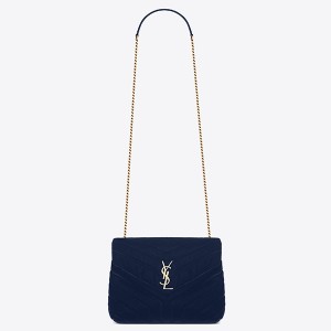 Saint Laurent Blue Velvet Small Loulou Chain Bag