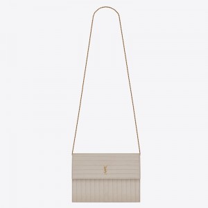 Saint Laurent Victoire Chain Bag In Ivory Crinkled Leather