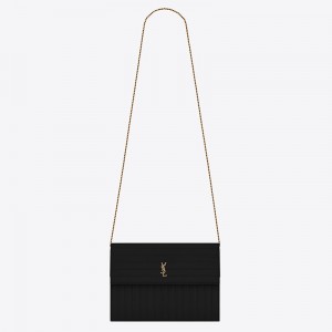 Saint Laurent Victoire Chain Bag In Black Crinkled Leather