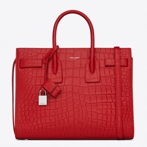 Saint Laurent Small Sac De Jour Bag In Red Crocodile Leather