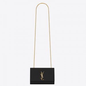Saint Laurent Small Kate Bag In Black Grained Leather