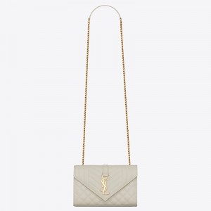 Saint Laurent Small Envelope Bag In White Grained Leather
