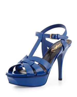 Saint Laurent Tribute Sandals In Blue Patent Leather