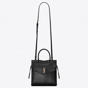 Saint Laurent Uptown Small Tote In Black Smooth Leather