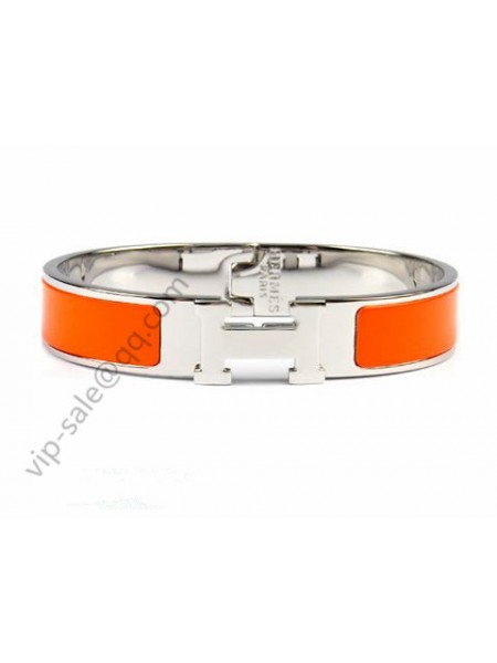 Hermes Clic H narrow bracelet, Orange Enamel, Silver and palladi