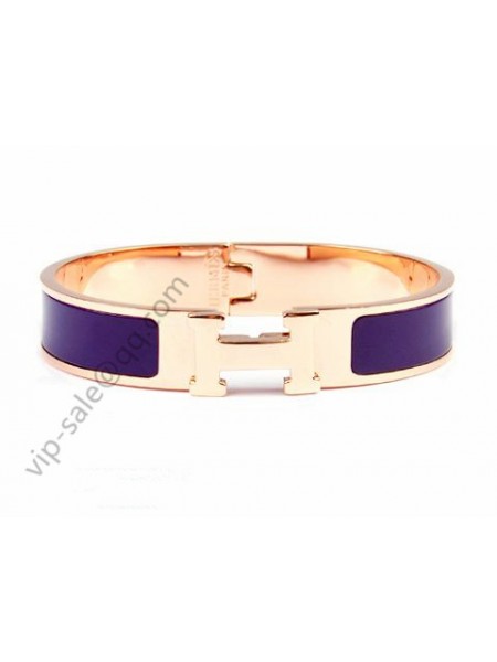 Hermes Clic H narrow bracelet, Purple Enamel, in 18kt Pink Gold