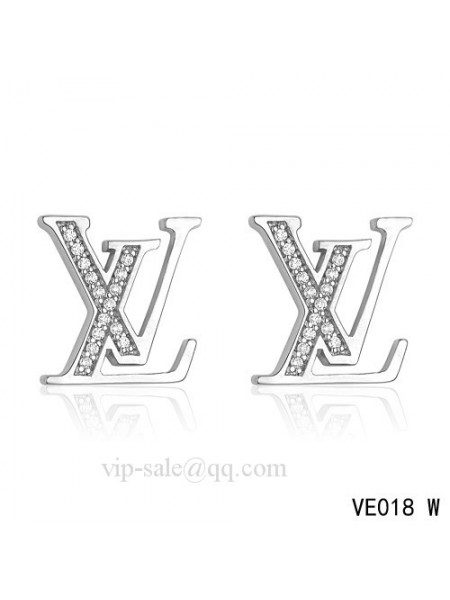 Louis Vuitton " LV " logo earrings in white with diamonds
