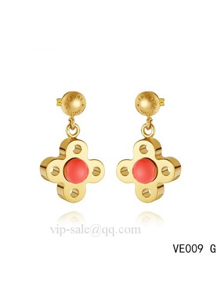 Louis Vuitton flower earrings with red crystal in yellow