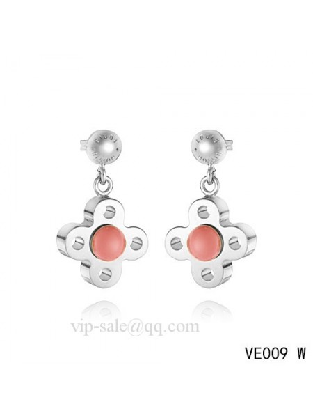 Louis Vuitton flower earrings with red crystal in white