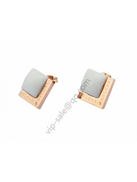 Bvlgari Double Square Earrings in 18kt Pink Gold with White Ceramic