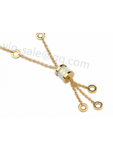 Bvlgari B.ZERO1 Charms Necklace with White ceramic in 18kt Yellow Gold