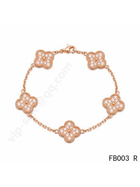 Van Cleef & Arpels Vintage Alhambra bracelet in pink gold with round diamonds