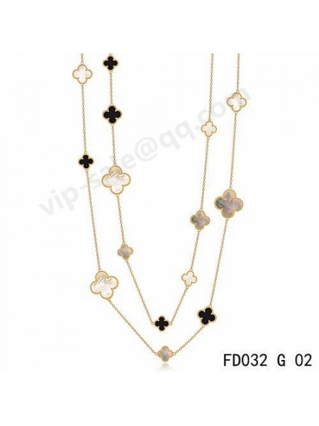 Van cleef & arpels Magic Alhambra long necklace in yellow gold with Mother-of-pearl and Onyx