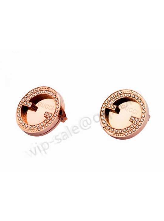 Gucci with circle diamond pendant earrings in pink gold