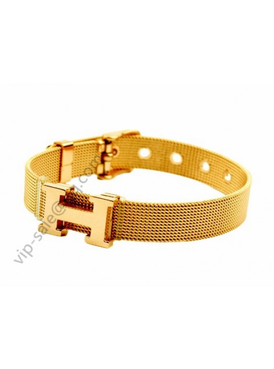 Hermes H logo Belt Shape in yellow gold bracelet