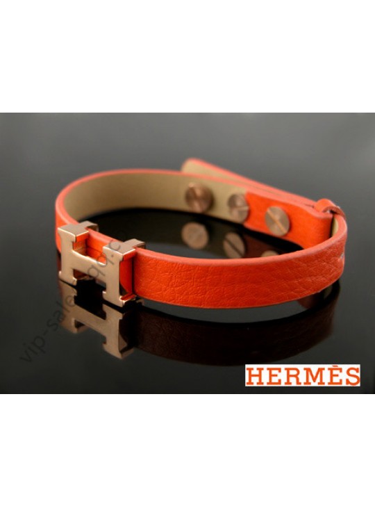Hermes Bracelet with Pink Gold Plated Hardware and Orange Leather