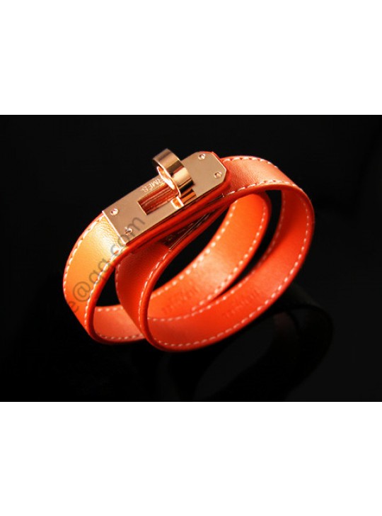 Hermes Orange Calfskin Bracelet with Pink Gold Plated Hardware