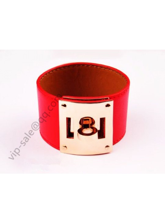 Hermes Bracelet with Pink Gold Plated Hardware and Red Leather