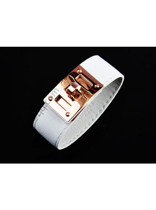 Hermes Bracelet with Pink Gold Plated Hardware and White Leather