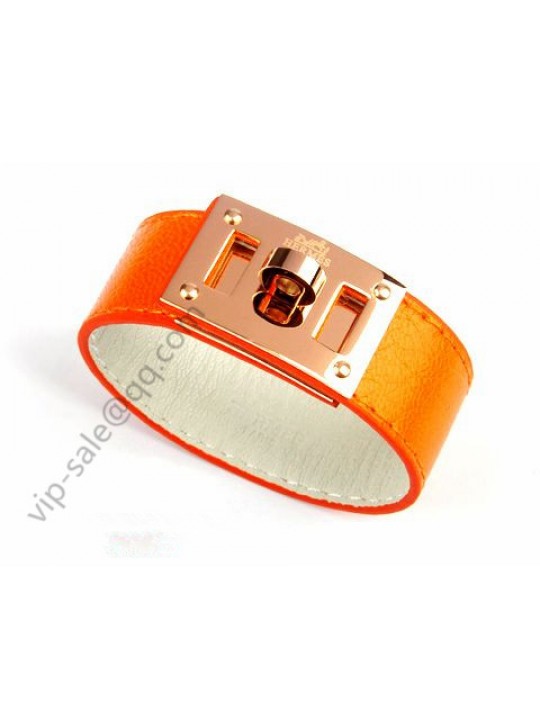 Hermes Bracelet with 18KT Pink Gold Hardware and Orange Leather